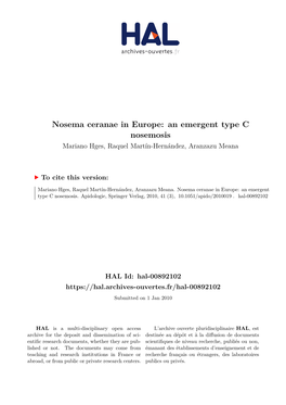 Nosema Ceranae in Europe: an Emergent Type C Nosemosis Mariano Hges, Raquel Martín-Hernández, Aranzazu Meana