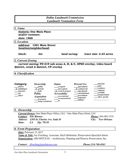 One Main Place Landmark Nomination Form