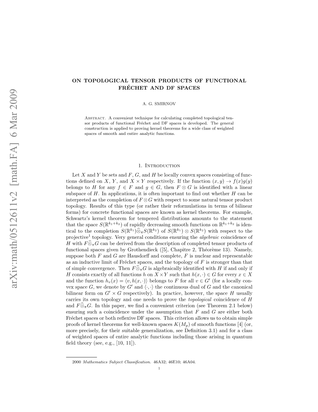 Arxiv:Math/0512611V2 [Math.FA] 6 Mar 2009