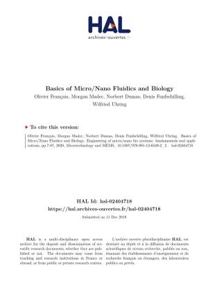 Basics of Micro/Nano Fluidics and Biology Olivier Français, Morgan Madec, Norbert Dumas, Denis Funfschilling, Wilfried Uhring