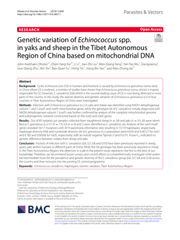 Genetic Variation of Echinococcus Spp. in Yaks and Sheep in the Tibet