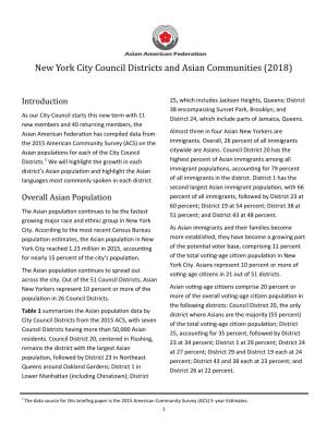 New York City Council Districts and Asian Communities (2018)