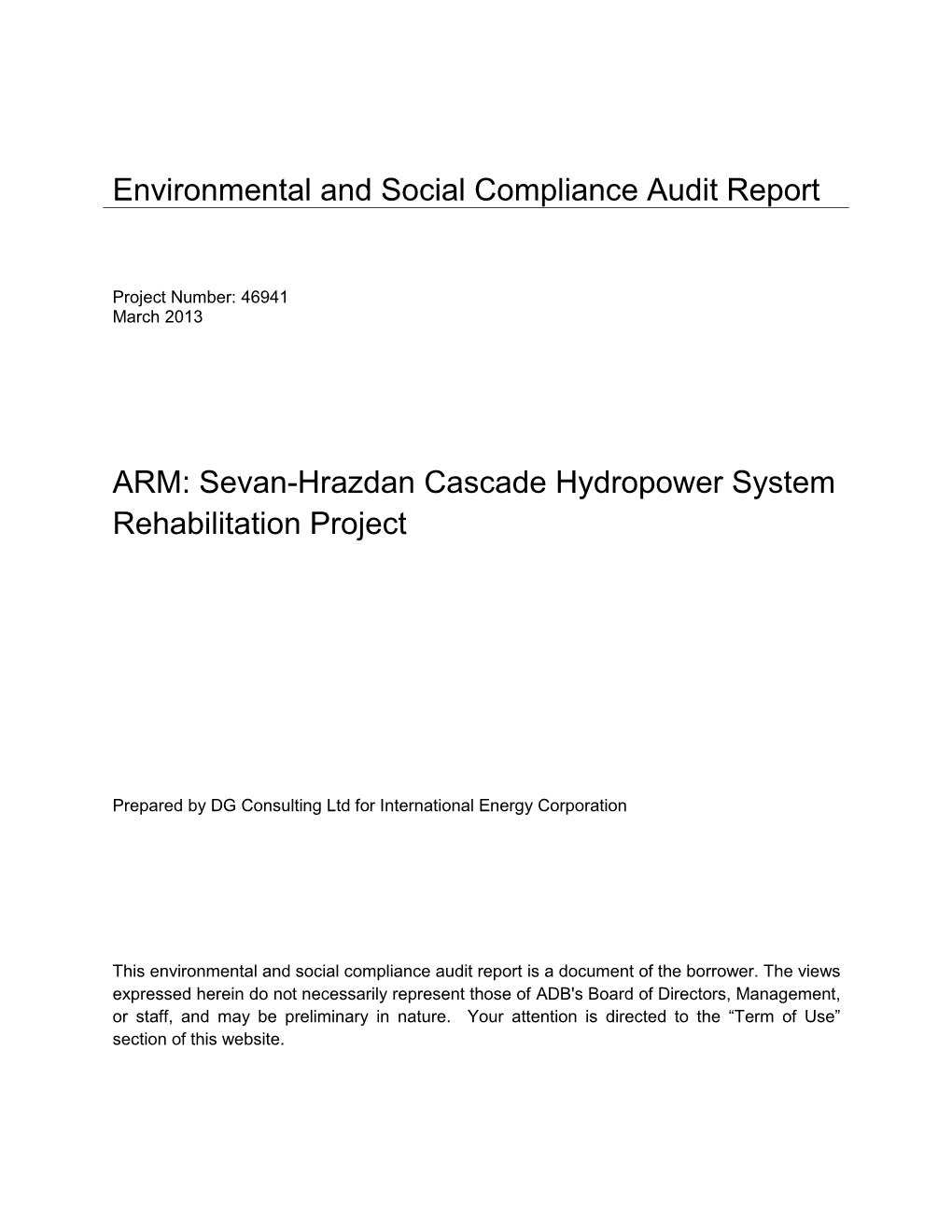 Sevan-Hrazdan Cascade Hydropower System Rehabilitation Project