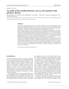 An Audit of the Insulin-Tolerance Test in 255 Patients with Pituitary Disease