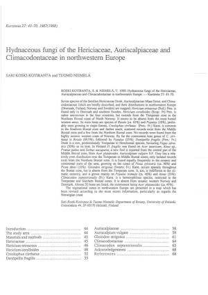 H Ydnaceous Fungi of the Hericiaceae, Auriscalpiaceae and Climacodontaceae in Northwestern Europe