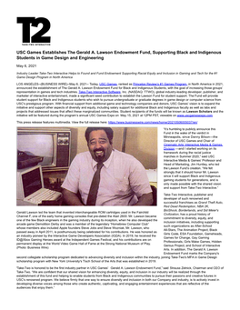 USC Games Establishes the Gerald A. Lawson Endowment Fund, Supporting Black and Indigenous Students in Game Design and Engineering