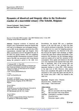 Dynamics of Dissolved and Biogenic Silica in the Freshwater Reaches of A