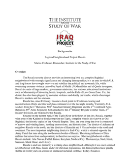 Backgrounder Baghdad Neighborhood Project: Rusafa