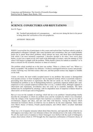 1 SCIENCE: CONJECTURES and REFUTATIONS Karl R