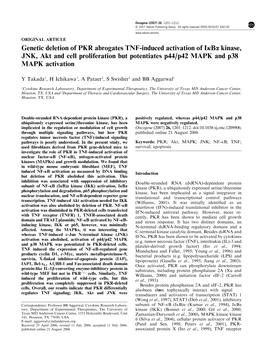 Genetic Deletion of PKR Abrogates TNF-Induced Activation of Ijba Kinase, JNK, Akt and Cell Proliferation but Potentiates P44/P42 MAPK and P38 MAPK Activation