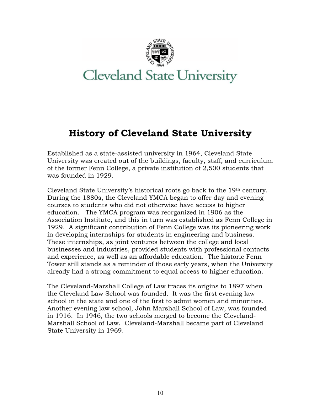 History of Cleveland State University
