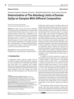 Determination of the Atterberg Limits of Eemian Gyttja on Samples with Different Composition