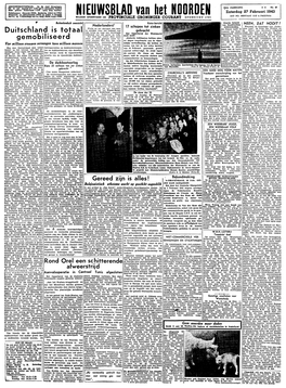 Nieuwsblad Van Het Noorden * Zaterdag 27 Februari 1943 Pagina 2 Distributienieuws SPORTNIEUWS STAD EN PROVINCIE DE MAART-STERREN- PREDIKBEURTEN Coevorden Vm