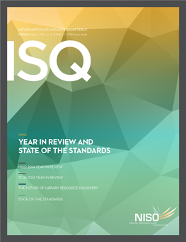 Information Standards Quarterly, Spring 2015, V. 27, No.1