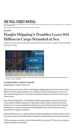 Hanjin Shipping's Troubles Leave $14 Billion in Cargo