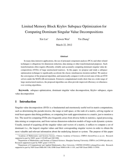 Limited Memory Block Krylov Subspace Optimization for Computing Dominant Singular Value Decompositions