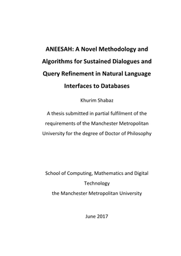 ANEESAH: a Novel Methodology and Algorithms for Sustained Dialogues and Query Refinement in Natural Language