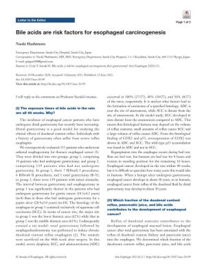 Bile Acids Are Risk Factors for Esophageal Carcinogenesis