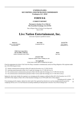 Live Nation Entertainment, Inc. (Exact Name of Registrant As Specified in Its Charter)