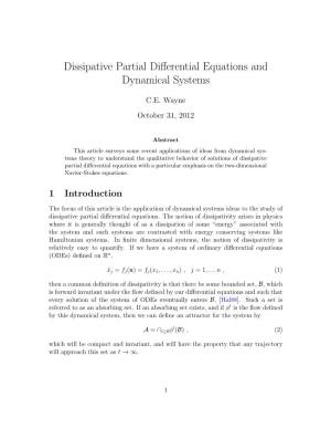 Dissipative Partial Differential Equations and Dynamical Systems