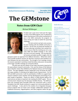 Global Environment Modeling December 2016 Volume 26, Issue 2 the Gemstone Notes from GEM Chair Inside This Issue Notes from GEM Chair