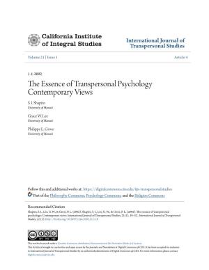 The Essence of Transpersonal Psychology Contemporary Views S
