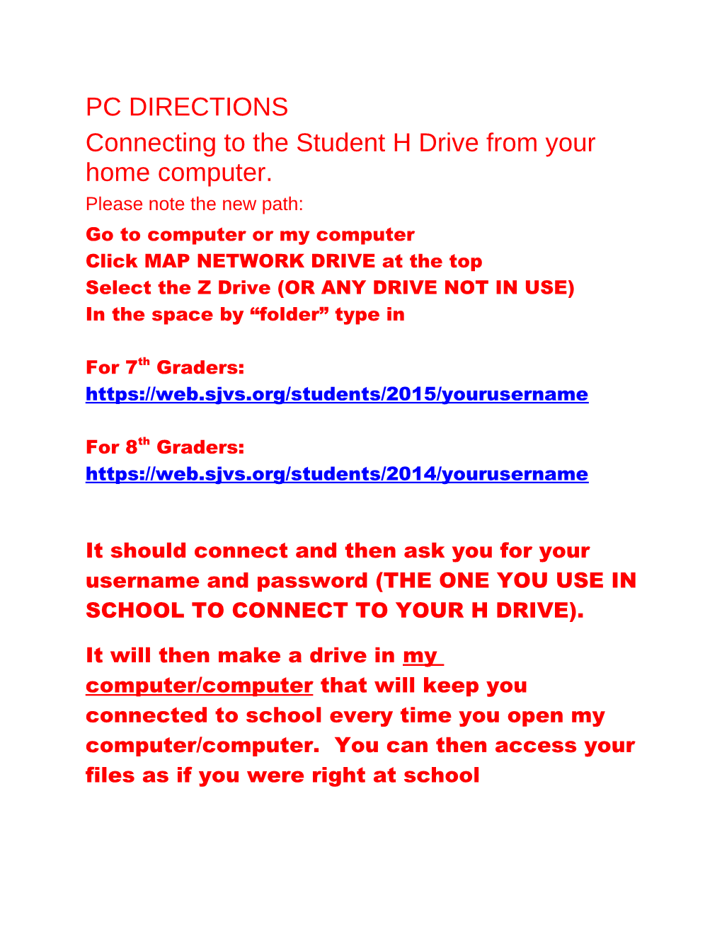 Connecting to the Student H Drive from Your Home Computer