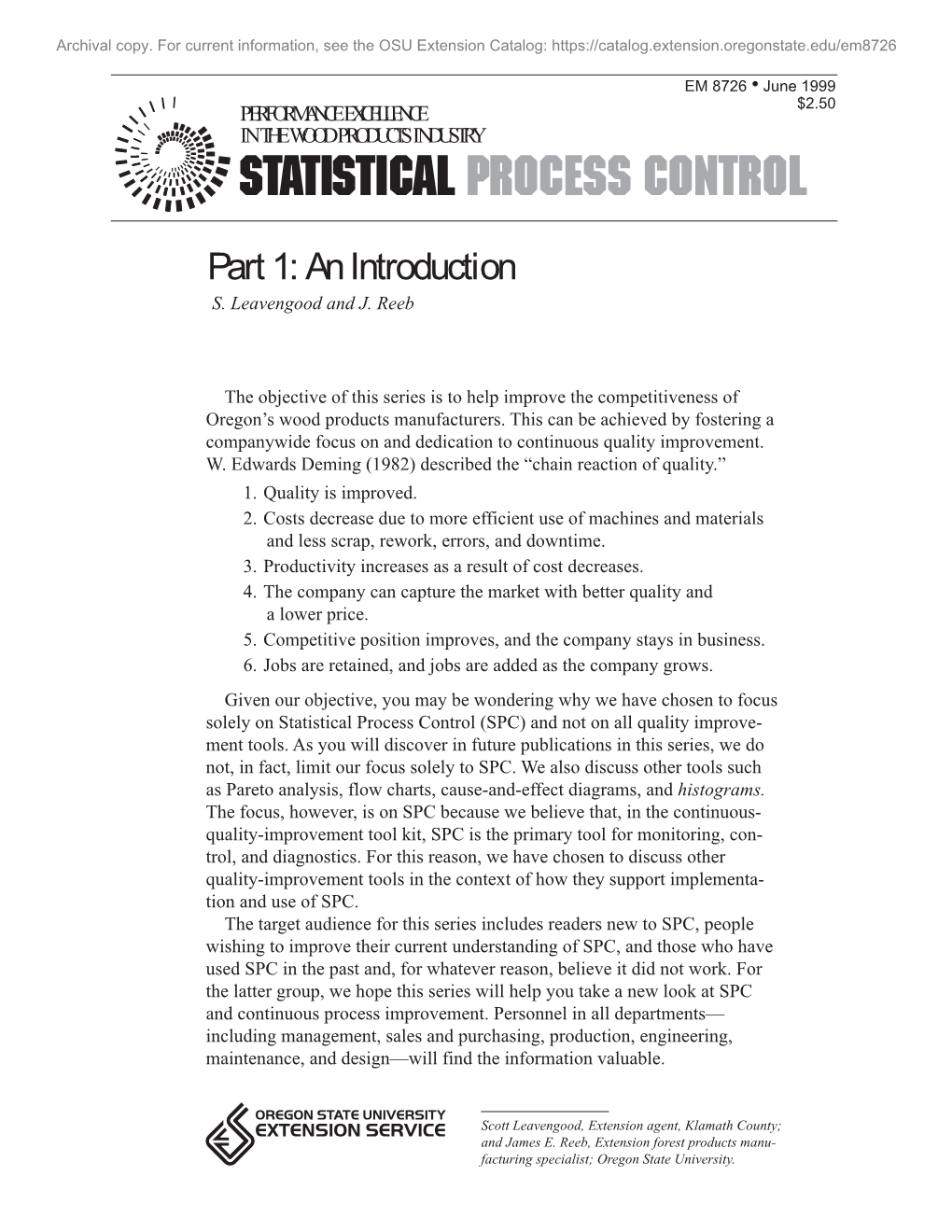 Performance Excellence in the Wood Products Industry: Statistical Process Control