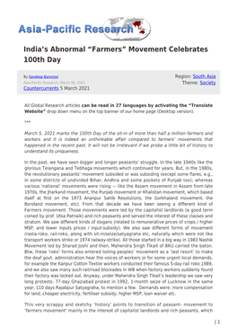 Farmers” Movement Celebrates 100Th Day
