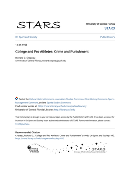 College and Pro Athletes: Crime and Punishment