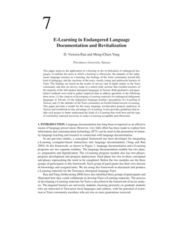 E-Learning in Endangered Language Documentation and Revitalization