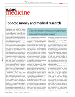 Tobacco Money and Medical Research