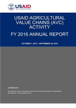 Usaid Agricultural Value Chains (Avc) Activity Fy 2016 Annual Report