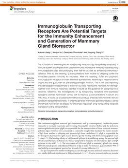 Immunoglobulin Transporting Receptors Are Potential Targets for the Immunity Enhancement and Generation of Mammary Gland Bioreactor