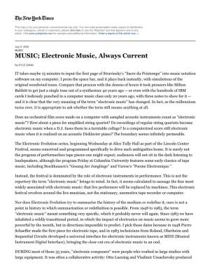 Electronic Music, Always Current