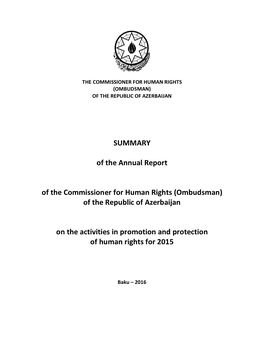 Summary of the Commissioner's for Human Rights Annual Report