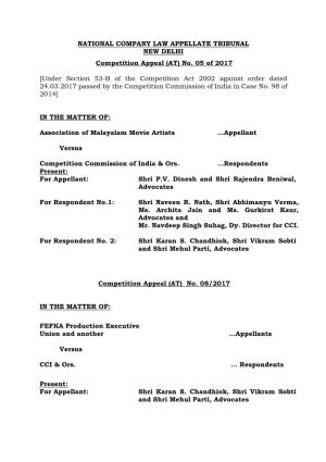 NATIONAL COMPANY LAW APPELLATE TRIBUNAL NEW DELHI Competition Appeal (AT) No