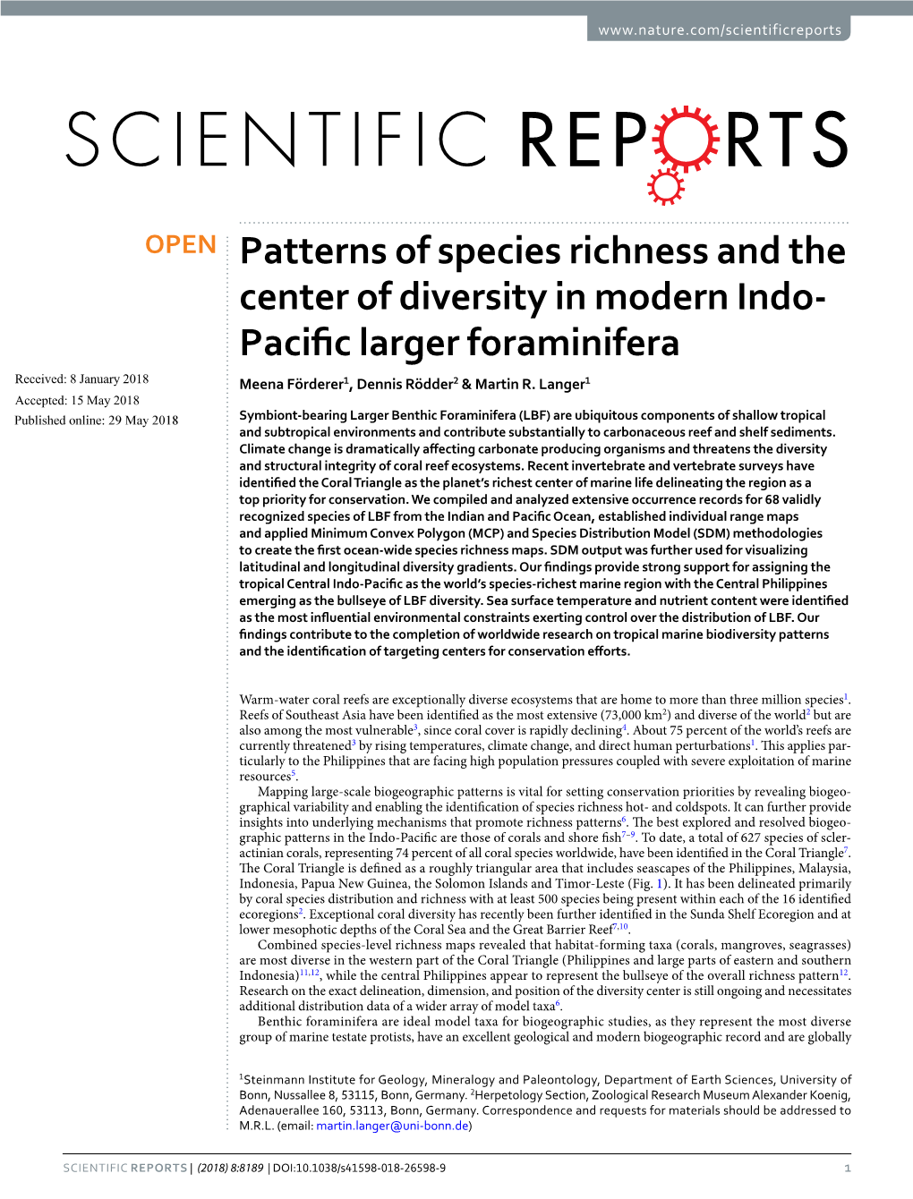 Patterns of Species Richness and the Center of Diversity in Modern Indo