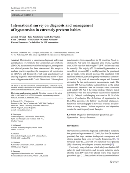 International Survey on Diagnosis and Management of Hypotension in Extremely Preterm Babies