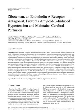 Zibotentan, an Endothelin a Receptor Antagonist, Prevents Amyloid-Я