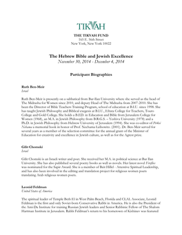 The Hebrew Bible and Jewish Excellence November 30, 2014 - December 4, 2014