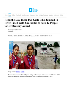 Republic Day 2020: Two Girls Who Jumped in River Filled with Crocodiles to Save 12 People to Get Bravery Award