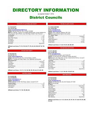 DIRECTORY INFORMATION (As Reported October 7, 2014) District Councils