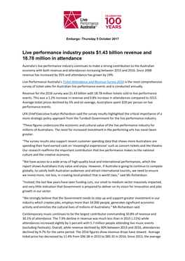 Live Performance Industry Posts $1.43 Billion Revenue and 18.78 Million In
