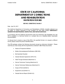 State of California Department of Corrections and Rehabilitation Invitation for Bid