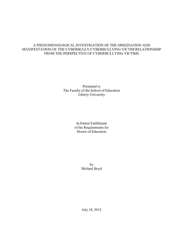 A Phenomenological Investigation of the Origination and Manifestation Of