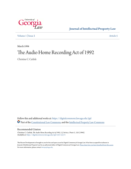 The Audio Home Recording Act of 1992, 1 J