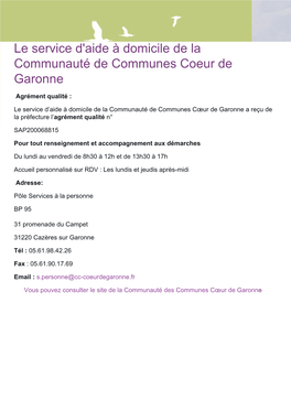 Le Service D'aide À Domicile De La Communauté De Communes Coeur De Garonne