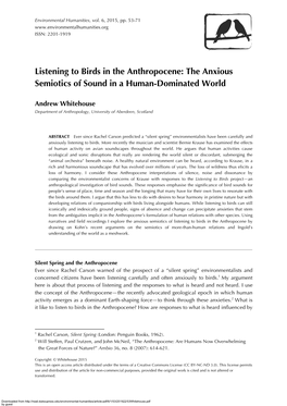 Listening to Birds in the Anthropocene: the Anxious Semiotics of Sound in a Human-Dominated World