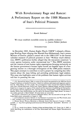 A Preliminary Report on the 1988 Massacre of Iran's Political Prisoners